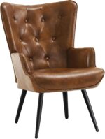 Furniliving PU Leather Accent Chair for Living Room, Upholstered Reading Chair with High Backrest, Tufted-Button Wingback Armchair for Bedroom, Dressing Room, Home Office, Brown - Image 9