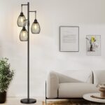 Dimmable Floor Lamp, 3 x 800LM LED Edison Bulbs Included, Farmhouse Industrial Floor Lamp Standing Tree Lamp with Elegant Teardrop Cage Tall Lamps for Living Room Bedroom Office Dining Room-Black - Image 2