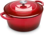 LIFERUN 6 Qt Enameled Cast Iron Dutch Oven Pot with Lid，Oven Safe up to 500° F, Heavy-Duty Non-Stick Dutch Oven with Dual Handles for Bread Baking, Fry Foods, Braising, Stews, Roasting (Red) - Image 2