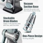 KEOUKE Rotary Cheese Grater Hand Crank Transparent - Shredder Slicer Grinder 3 Stainless Steel Blades, Stable Suction, Labor-Saving Handle, Safe Kitchen Tool for Cheese, Vegetable, Nuts, Chocolate - Image 6