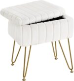 Greenstell Vanity Stool Chair Faux Fur with Storage, 15.7"L x 11.8"W x 19.4"H Soft Ottoman 4 Metal Legs with Anti-Slip Feet, Furry Padded Seat, Modern Multifunctional Chairs for Makeup, Bedroom White - Image 2