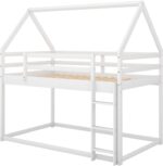 Bellemave Twin Over Twin House Bunk Bed for Kids,Floor Low Bunk Beds with Ladder and Guardrails,Solid Wood Twin Size Bunk Bed for Girls Boys,Twin Over Twin,White - Image 8
