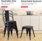 FDW | Metal Dining Chairs with Wooden Seat | Set of 4 | Black | Stackable Tolix Side Chairs with Backrest | Scratch-Resistant | Non-Slip Feet | Indoor/Outdoor Use | 330 lbs | for Dining & Kitchen - Image 8