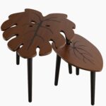 BAMEOS Monstera Leaf Nesting Tables Set of 2, Small Coffee Table Set with Leaf Vein Pattern, Modern Wooden Side Tables for Living Room Bedroom Apartment Balcony Yard - Image 9