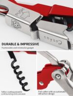 CORKAS Wine Key - Professional Handcrafted Heavy Duty Waiter Corkscrew, Compact Wine Opener with Double Hinged, Foil Cutter and Bottle Opener, Gifts for Servers, Sommelier, Bartenders - Red - Image 6