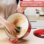 LIFERUN 6 Qt Enameled Cast Iron Dutch Oven Pot with Lid，Oven Safe up to 500° F, Heavy-Duty Non-Stick Dutch Oven with Dual Handles for Bread Baking, Fry Foods, Braising, Stews, Roasting (Red) - Image 8