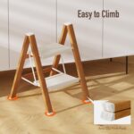 2 Step Lightweight Aluminum Folding Ladder, Portable Step Stool with Anti-Slip Pedals, 330 lbs Capacity for Home, Office, Kitchen（White&Woodgrain） - Image 5