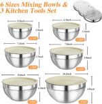 Mixing Bowls with Lids Set, 6 PCS Stainless Steel Mixing Bowls with 3 Grater Attachments, Kitchen Food Storage Organizers Nesting Mixing Bowl, Large Size 4.5, 3.5, 2.1, 1.5, 1.1, 0.7QT - Image 6