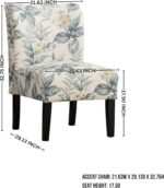 Roundhill Furniture Capa Print abric Armless Contemporary Accent Chair, Blue Leaves - Image 3