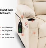 MCombo Large Power Lift Recliner Chair Sofa with Massage and Heat for Big and Tall Elderly People, 3 Positions, Cup Holders, and USB Ports, Faux Leather 7539 (Large, Cream White) - Image 8