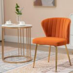 Velvet Dining Chairs Set of 2, Modern Upholstered Vanity Chairs with Golden Metal Legs for Dining Room Kitchen Vanity Patio (Orange) - Image 9