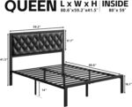 Queen Bed Frame with Headboard PU Leather Upholstered Bed Frame Platform,All Metal Slats Support Platform Bed Frame with Storage Space,Easy Assembly,Noise Free,No Box Spring Needed,Black - Image 3