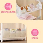 Timy House Shape Twin Size Montessori House Bed Metal Floor Bed with Storage Rack and Caddy Twin Bedframe for Kids No Box Spring Needed White - Image 7