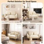 Brelice Loveseat Sofa, 47" Velvet Couch for Bedroom, Convertible Wooden Tray & Ergonomic Armrest, for Small Space, Apartment, Living Room, Home Office, Easy Assembly, Beige - Image 5