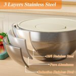 Mixing Bowls with Lids Set, 6 PCS Stainless Steel Mixing Bowls with 3 Grater Attachments, Kitchen Food Storage Organizers Nesting Mixing Bowl, Large Size 4.5, 3.5, 2.1, 1.5, 1.1, 0.7QT - Image 7
