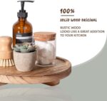 Round Decorative Tray Wood Bathroom Counter Organizer Farmhouse Kitchen Decor Wooden Riser for Soap Dish, Perfume, Candle, Sponge, 10" - Brown - Image 5