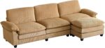Karl home Sectional Sofa Modular Deep Seat Sofa Couch with Ottoman, Corduroy Sofa Sleeper Comfy Upholstered Furniture for Living Room, Apartment, Studio, Office, (3-Seat & 1-Ottoman, Khaki) - Image 7