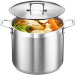 Stainless Steel Stockpot with Lid 12 Quart, Durable 18/8 Stainless Steel, Impact-Bonded Base for Even Heating, Riveted Handles, Oven & All Stove Compatible, Safe Up To 500°F (260°C) - Image 2