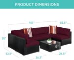 Best Choice Products 7-Piece Modular Outdoor Sectional Wicker Patio Conversation Set w/ 2 Pillows, Coffee Table, Cover Included - Black/Deep Burgundy - Image 8