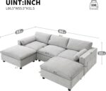Merax 86.5" Sectional Sofa with Storage Pockets & Removable Ottomans, 5 Seat U Shaped Sleeper Cloud Couch Set, Convertible L-Shaped Chenille Upholstered SofaBed for Living Room and Apartment, Grey - Image 3