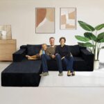 103" Cloud Sectional Sofa, Boneless L-Shape Couch with Chaise, Modern Minimalist Modular Couch for Living Room, Free Combination, Deep Seat, No Assembly Required, Premium Corduroy, Black, L - Image 9