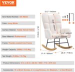VEVOR Nursery Rocking Chair, Features a Comfortable Soft Seat and Supportive High Backrest, Teddy Fabric, Upholstered Glider for Bedroom, Living Room, Holds up to 250 lbs, in Ivory White - Image 4