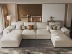 EASE MOOSE Oversized Modular Sectional Sofa,Leather Sectional Couch with Deep Seat,Extra Large U Shaped Couch,Faux Leather Material Sofa Modern Comfy Scratch Resistant,Beige - Image 2