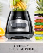 GDOR Blenders for Smoothies, 52 Oz Glass Jar Smoothie Blender, Countertop Blender & Grinder Combo, 9 Functions with 5 speeds for Shakes, Puree, Crush Ice, and Chop, Max 700W - Image 5