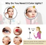 Lighted Makeup Mirror, 3000 mAh Rechargeable Double Sided Magnifying Vanity Mirror with 3 Colors, 1x/10x, 360° Rotation , Brightness Adjustable Magnification Cosmetic Light up Mirror, Women Gift - Image 6