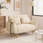 Brelice Loveseat Sofa, 47" Velvet Couch for Bedroom, Convertible Wooden Tray & Ergonomic Armrest, for Small Space, Apartment, Living Room, Home Office, Easy Assembly, Beige - Image 9