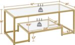 Yaheetech Gold Coffee Table, 42" Rectangular Glass Coffee Table for Living Room, 2-Tier Center Tea Tables with Metal Frame for Small Space, Apartment, Office - Image 4
