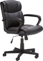 Amazon Basics Office Computer Task Desk Chair with Padded Armrests, Mid-Back, Adjustable, 360 Swivel, Rolling, 275 Pound Capacity, 24.2"D x 24"W x 34.8"H, Black Faux Leather - Image 2