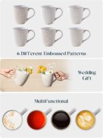 DOWAN Coffee Mugs Set of 6, 19 oz Large Mug, Ceramic Embossment Stoneware Tea Cups with Handle for Men Women, Handcrafted Mug Gift Set, Housewarming Wedding Gift - Image 6
