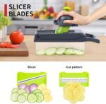 Vegetable Chopper Mandoline Slicer,Veggie Chopper, Multifunctional 10 in 1 Food Choppers, Kitchen Vegetable Slicer Dicer Cutter,Onion Mincer,Cheese,Colander Basket,Kitchen Gadgets (Gray/Green) (Grey) - Image 6