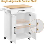 Yaheetech Kitchen Cart with Bamboo Tabletop, 32" Width Rolling Kitchen Island with Drawer and Adjustable Shelf, Storage Cabinet with Spice Rack Towel Bar for Dining Room Kitchen Living Room, White - Image 6