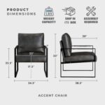 Lexicon Modern Accent Chair, Faux Leather Upholstered Living Room Chair With Wrapped Armrests,Arm Chair With Black Metal Frame,Comfy Single Chair For Living Room/Bedroom/Reading Room/Office,Dark Brown - Image 3