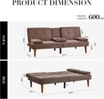 COLAMY Futon Sofa Bed-Fabric Small Couch, Lounge Convertible with 2 Cup Holders, Removable Soft Armrest, Adjustable Backrest for Dorm/Bedroom/College - Image 4