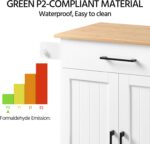 Yaheetech Kitchen Cart with Bamboo Tabletop, 32" Width Rolling Kitchen Island with Drawer and Adjustable Shelf, Storage Cabinet with Spice Rack Towel Bar for Dining Room Kitchen Living Room, White - Image 8