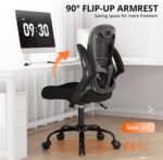 Office Chair, Ergonomic Desk Chair Breathable Mesh Chair with Adjustable High Back Lumbar Support Flip-up Armrests, Long Hours Comfortable Computer Chair for Home Office, Black - Image 6