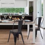 FDW | Metal Dining Chairs with Wooden Seat | Set of 4 | Black | Stackable Tolix Side Chairs with Backrest | Scratch-Resistant | Non-Slip Feet | Indoor/Outdoor Use | 330 lbs | for Dining & Kitchen - Image 3