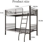 Metal Bunk Bed, Bunk Bed Twin Over Twin for Adults & Kids, Bunkbeds with Safety Guardrail and Ladder, No Box Springs, Space-Saving (Black, Twins) - Image 3