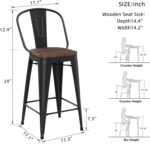 Yongqiang Barstools Set of 4 Counter Height Bar Stools for Kitchen Island Farmhouse Metal High Back Bar Chairs Wooden Seat 24" Matte Black - Image 3
