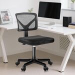 DUMOS Armless Desk Chairs with Wheels, Ergonomic Adjustable Home Office Swivel Rolling Task Chair No Arms, Comfy Mesh Mid Back Computer Work Vanity Desk Chairs for Small Spaces, Black - Image 2