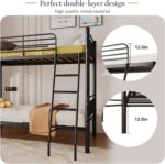 Metal Bunk Bed, Bunk Bed Twin Over Twin for Adults & Kids, Bunkbeds with Safety Guardrail and Ladder, No Box Springs, Space-Saving (Black, Twins) - Image 4