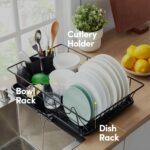 Space-Saving 3-Piece Dish Drainer Rack Set with Cutlery Holder - Maximize Countertop Space, Black - Image 6