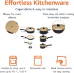 Amazon Basics 11-Piece Ceramic Non-Stick Pots and Pans Set, Dishwasher & Oven Safe, Non-Toxic, Easy Clean, Black/Cream - Image 4