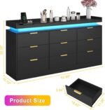 9 Drawer Dresser for Bedroom, Black Dresser with LED Lights and Power Outlet, Large Dressers Wooden Long Dressers, Triple Wide Drawer Organizer Cabinet for Bedroom, Entryway, Hallway - Image 3