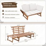 Devoko Outdoor Couch Acacia Wood Patio Couch with Adjustable Armrests, Outdoor Convertible Sofa with Removable Cushions & Pillows for Patio, Porch, Poolside(White) - Image 4