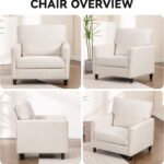 COMHOMA Mid-Century Accent Chair,Modern Upholstered Linen Fabric Chair with Thick Cushion&Solid Legs,Comfy Single Sofa Armchair for Living Room,Bedroom(White) - Image 6