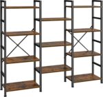 SUPERJARE Triple 4 Tier Bookshelf, Bookcase with 11 Open Display Shelves, Wide Book Shelf Book Case for Home & Office, Rustic Brown - Image 2